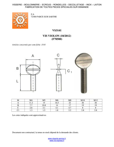 1 x Vis VIOLON M8X40 Acier zingué