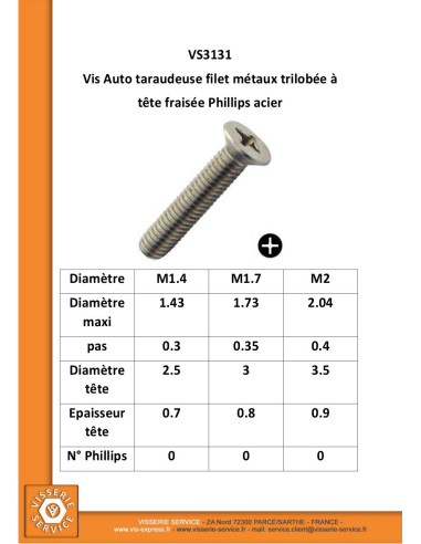 1 x Vis autotaraudeuse Filet Métaux Tête...
