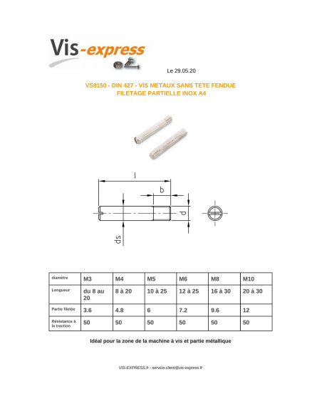1 x Vis métaux Sans tête Fendue Bout téton Plate Filetage partiel M6X16 Filetée sur 7.2 Inox A4