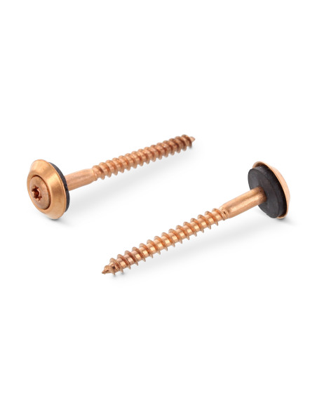1 x Vis faitage Tête fraisée bombée TFB TORX T20 Inox A2 cuivre 4.5X70 Rondelle d'étanchéite EPDM 3P