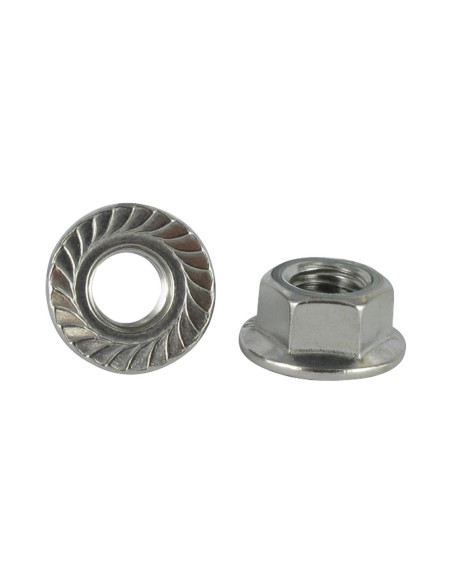1 x Ecrou hexagonale Inox A2 Embase collerette crantée M8