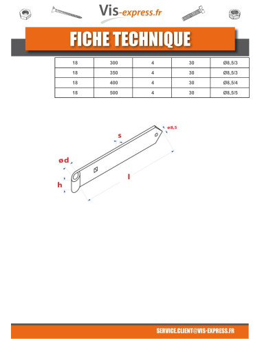 1 x Penture pointu volet battant 16X1200 Acier...