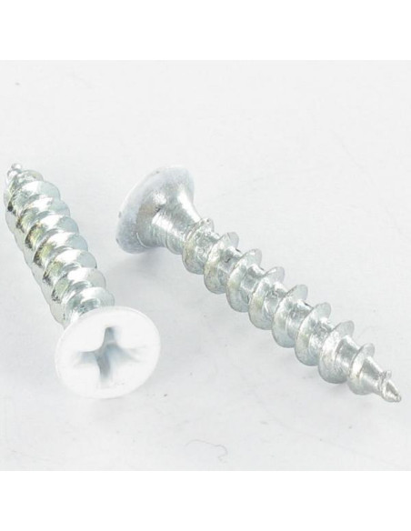 1 x Vis pvc Tête fraisée Phillips 4.2X25 Acier zingué Laqué blanc RAL9010 blanc pur