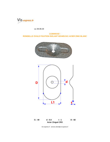 1 x Rondelle OVALE Fixation ISOLANT 82X405.5X1...