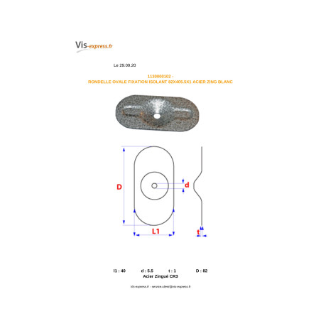 1 x Rondelle OVALE Fixation ISOLANT 82X405.5X1 Acier zingué