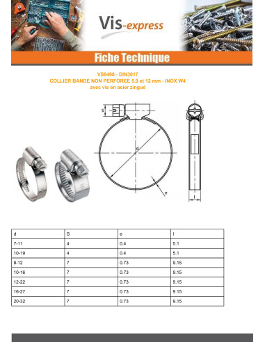 1 x Collier Inox W4 Diamètre 30 à 45 largeur de...
