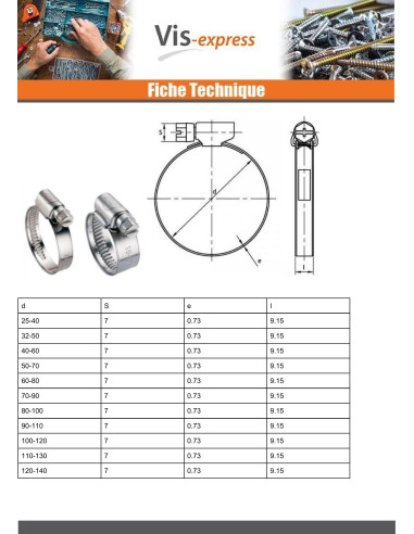 1 x Collier Inox W4 Diamètre 90 à 110 largeur...