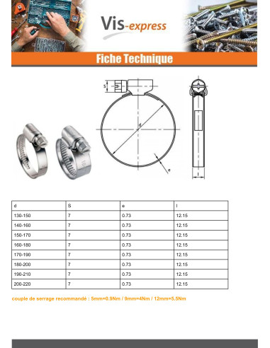 1 x Collier Inox W4 Diamètre 10 à 16 largeur de...