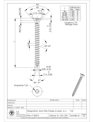 1 x VBA Vis bois agglo Tête fraisée TORX T30...
