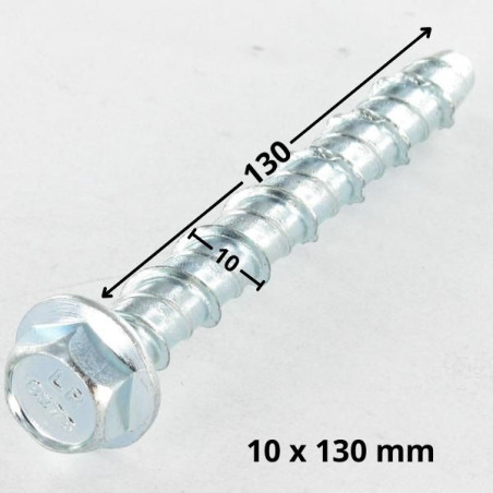1 x Vis béton Tête hexagonale TH Embase collerette 12X130 Prépercage de 10X130 Acier zingué