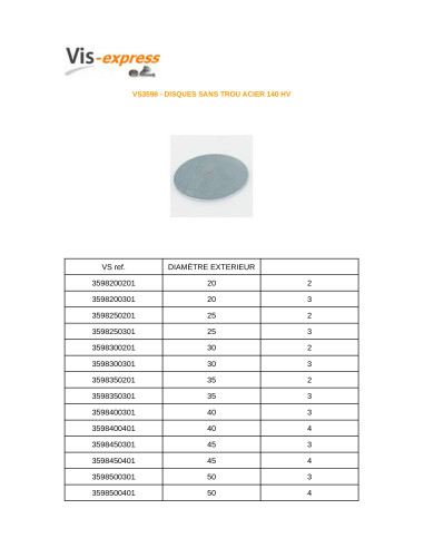 1 x Rondelle / Disque sans trou 70X4 Acier brut