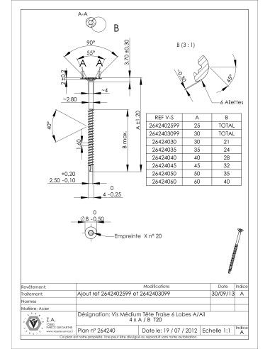 1 x Vis Médium Tête fraisée Cranté TORX T20...