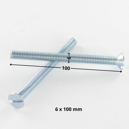 1 x Vis métaux Tête fraisée Fendue M6X100 Acier zingué