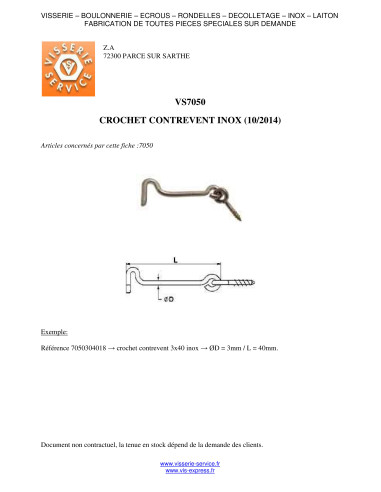 1 x Crochets de contrevent 3.5X50 Inox A2