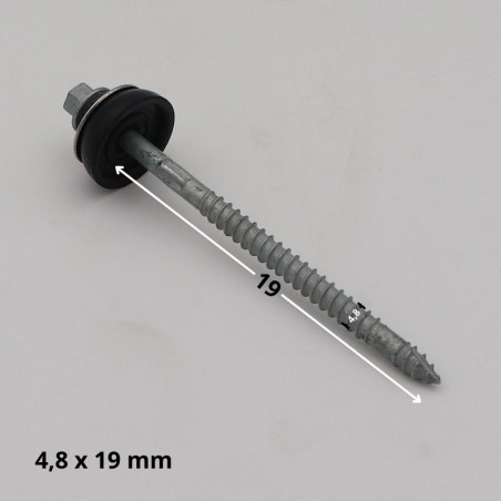 1 x Vis autoperceuse Tête hexagonale TH 4.8X19 Rondelle d'étanchéite EPDM Acier zingué