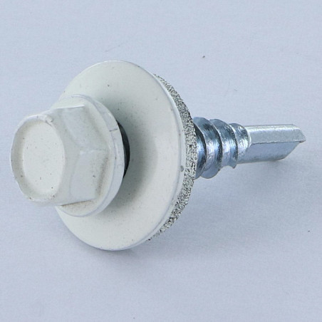 1 x Vis autoperceuse Tête hexagonale TH 5.5X25 Rondelle d'étanchéite EPDM Acier zingué RAL9010 blanc pur