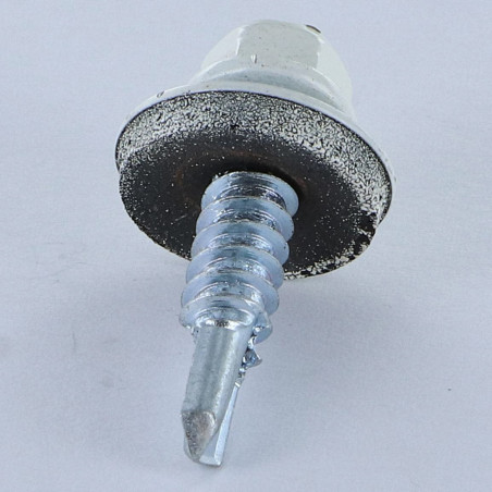 1 x Vis autoperceuse Tête hexagonale TH 4.8X19 Rondelle d'étanchéite EPDM Acier zingué RAL9010 blanc pur