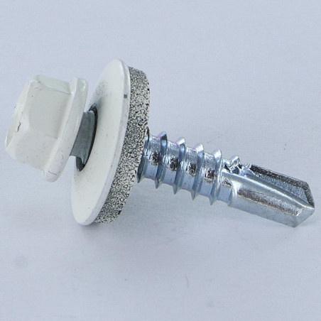 1 x Vis autoperceuse Tête hexagonale TH 5.5X25 Rondelle d'étanchéite EPDM Acier zingué RAL9010 blanc pur