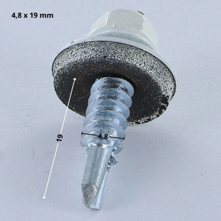 1 x Vis autoperceuse Tête hexagonale TH 4.8X19 Rondelle d'étanchéite EPDM Acier zingué RAL9010 blanc pur