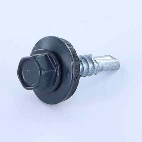 1 x Vis autoperceuse Tête hexagonale TH 5.5X25 Rondelle d'étanchéite EPDM Acier zingué RAL5008 gris bleu