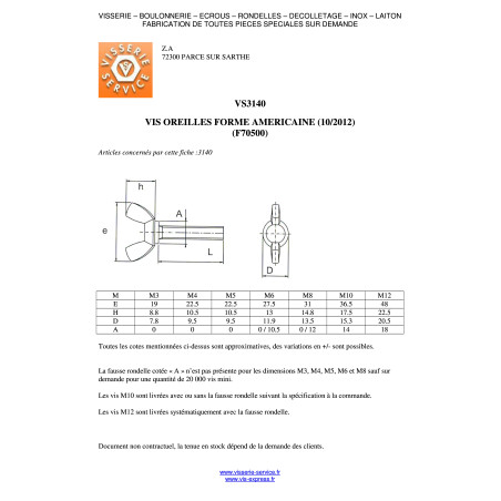 1 x Vis Oreilles M10X40 Forme amEricaine Bichromaté