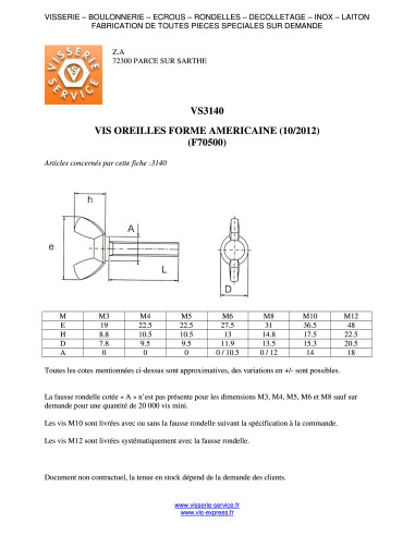 1 x Vis Oreilles M10X30 Forme amEricaine Acier...