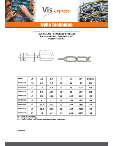 1 x M Chaîne à MAILL Long Diamètre 8 Inox A4...