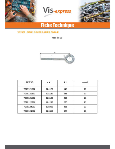 1 x Oeillet Echafaudage 12X120 Oeil 23 Acier...