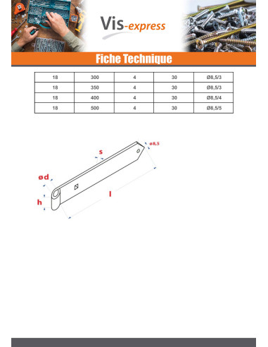 1 x Penture pointu volet battant 16X600 Acier...