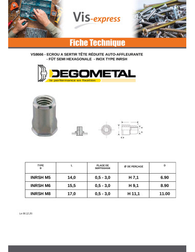 1 x Ecrou Tête réduite SEMI Hexagonal M5X14...