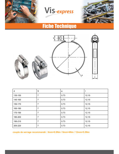 1 x Collier Inox W4 Diamètre 8 à 12 largeur de...