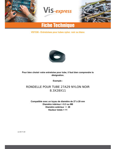 1 x Rondelle 8.3X32X12 Pour Tube 30 à 34 nylon...