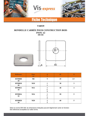 1 x Rondelle carrée pour construction bois M22...