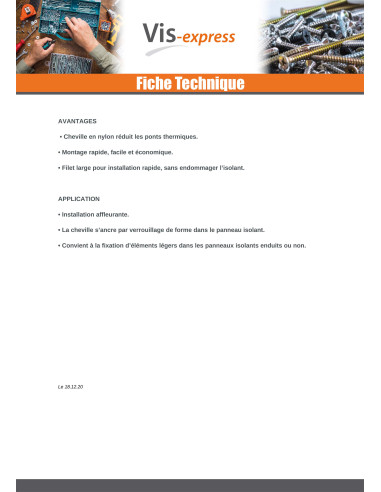 1 x Cheville d'isolation Filetage GROS 25X50 Nylon
