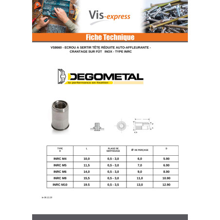 1 x Ecrou AVEUGLES Inox M4X10 INRC