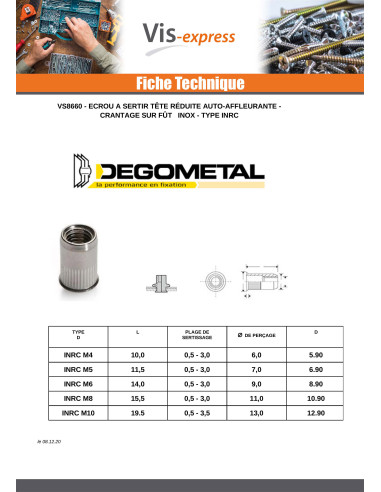 1 x Ecrou AVEUGLES Inox M8X15.5 INRC