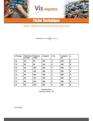 1 x Cheville d'isolation 8X200 +CROCHET 280...