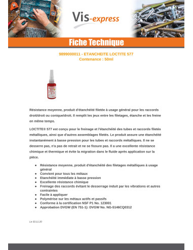 1 x étanchéité Resistance moyenne LOCTITE 577