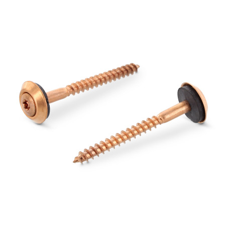 1 x Vis faitage Tête fraisée bombée TFB TORX T20 Inox A2 cuivre 4.5X90 Rondelle d'étanchéite EPDM 3P