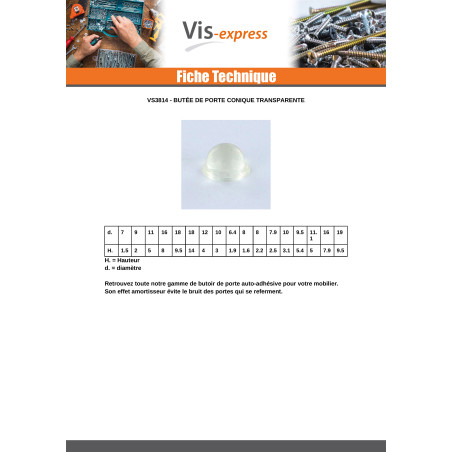 1 x Butée de porte conique adhésive transparente 11.1X5