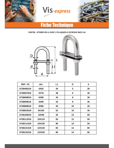 1 x Etrier Forme U Avec Double PLAQUES Inox A4...