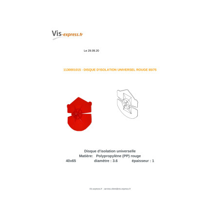 1 x DISQUE D ISOLATION UNIVERSEL Rouge 65/75