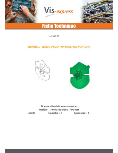 1 x DISQUE D ISOLATION UNIVERSEL Vert 65/75