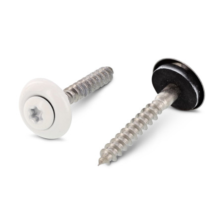 1 x Vis faitage Tête fraisée bombée TFB TORX T20 Inox A2 RAL9010 blanc pur 4.5X60 Rondelle d'étanchéite EPDM