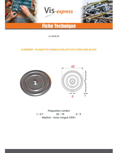 1 x PLAQUETTE PANNEAU ISOLANT 5X70 Acier zingué