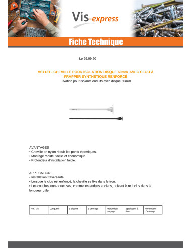 1 x Cheville d'isolation 10X140 et Clou SYNTHETIQ