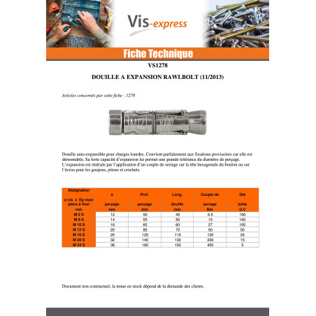 1 x Douille à expansion rawbolt M 24 S 4612