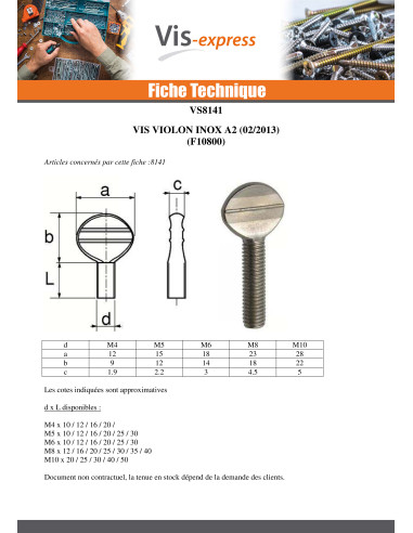 1 x Vis VIOLON M6X16 Inox A2