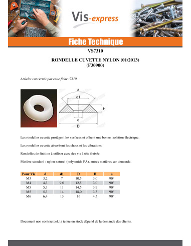1 x Rondelle Plate nylon naturel 13X20X2 DIN 433