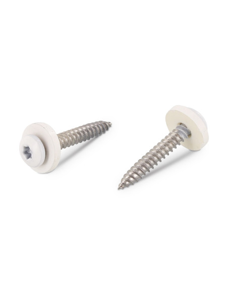 1 x Vis tôle Tête cylindrique TC TORX T15 + Rondelle Nylon 3.9X25 Inox A2 Blanc